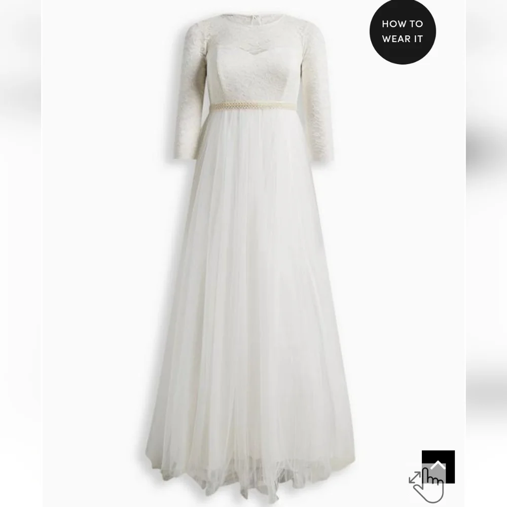 Torrid Ivory lace & Tulle Beaded sash A-line wedding dress size 18 - Picture 5 of 7